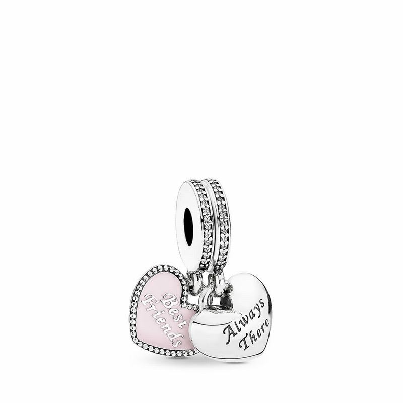 Pandora Best Friends Dangle Charm - Sterling Silver Oxidised/Enamel/Pink/Cubic Zirconia - Canada | G